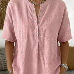 Zeagoo Zeagoo Women's Henley Collar Blouse Short Sleeve Casual Summer Shirt Work Business Casual Peter Pan Collar Top