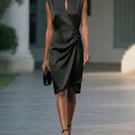 Modern Classy Keyhole Neckline Satin Sleeveless Dress