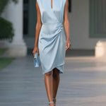 Modern Classy Keyhole Neckline Satin Sleeveless Dress