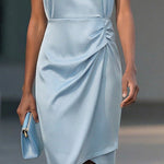Modern Classy Keyhole Neckline Satin Sleeveless Dress