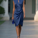 Modern Classy Keyhole Neckline Satin Sleeveless Dress