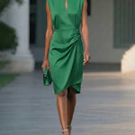 Modern Classy Keyhole Neckline Satin Sleeveless Dress