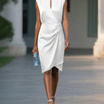 Modern Classy Keyhole Neckline Satin Sleeveless Dress