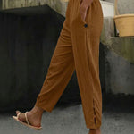 Summer Casual Elastic Waist Hollow Button Cuff Pants