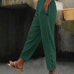 Summer Casual Elastic Waist Hollow Button Cuff Pants