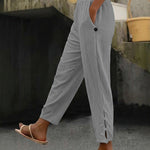 Summer Casual Elastic Waist Hollow Button Cuff Pants