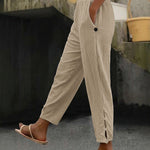 Summer Casual Elastic Waist Hollow Button Cuff Pants