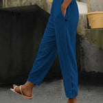 Summer Casual Elastic Waist Hollow Button Cuff Pants