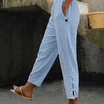 Summer Casual Elastic Waist Hollow Button Cuff Pants