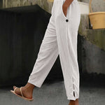 Summer Casual Elastic Waist Hollow Button Cuff Pants