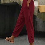 Summer Casual Elastic Waist Hollow Button Cuff Pants