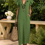 Summer Ruffle Cap Sleeve Dress With Pockets