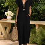 Summer Ruffle Cap Sleeve Dress With Pockets