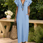 Summer Ruffle Cap Sleeve Dress With Pockets