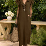 Summer Ruffle Cap Sleeve Dress With Pockets