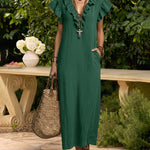 Summer Ruffle Cap Sleeve Dress With Pockets