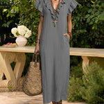 Summer Ruffle Cap Sleeve Dress With Pockets