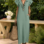 Summer Ruffle Cap Sleeve Dress With Pockets