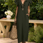 Summer Ruffle Cap Sleeve Dress With Pockets