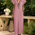 Summer Ruffle Cap Sleeve Dress With Pockets
