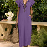 Summer Ruffle Cap Sleeve Dress With Pockets
