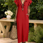 Summer Ruffle Cap Sleeve Dress With Pockets