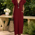 Summer Ruffle Cap Sleeve Dress With Pockets