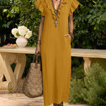 Summer Ruffle Cap Sleeve Dress With Pockets