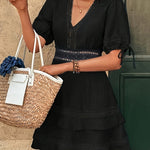 Boho Chic Lace Layered Puff Sleeve Mini Dress