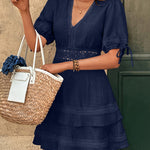Boho Chic Lace Layered Puff Sleeve Mini Dress