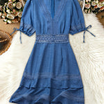 Boho Chic Lace Layered Puff Sleeve Mini Dress