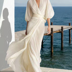 Flowy Layered Lantern Sleeves Maxi Dress