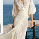 Flowy Layered Lantern Sleeves Maxi Dress