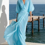 Flowy Layered Lantern Sleeves Maxi Dress