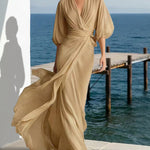 Flowy Layered Lantern Sleeves Maxi Dress
