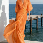 Flowy Layered Lantern Sleeves Maxi Dress
