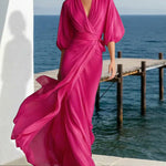 Flowy Layered Lantern Sleeves Maxi Dress