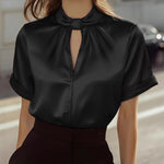 Nadorine Elegant Keyhole Neck Satin Short Sleeve Blouse for Women Elegant Office Work Dressy 2026 | Under $40