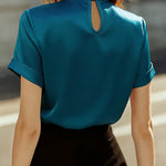Nadorine Elegant Keyhole Neck Satin Short Sleeve Blouse for Women Elegant Office Work Dressy 2026 | Under $40