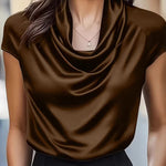 Nadorine Elegant Casual Cap Sleeve Cowl Neck Blouse for Women Casual Work Office Loose Fit 2026 | Under $40