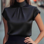 Nadorine Elegant Mock Neck Ruched Solid Color Blouse for Women Casual Work Office Loose Fit 2026 | Under $40