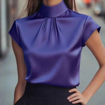 Nadorine Elegant Mock Neck Ruched Solid Color Blouse for Women Casual Work Office Loose Fit 2026 | Under $40