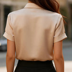 Nadorine Elegant Satin Tie Design Short Sleeve Blouse for Women Elegant Office Work Dressy 2026 | Under $40