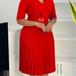 Casual Wrap Flowy Pleated Midi Dress