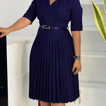 Casual Wrap Flowy Pleated Midi Dress