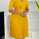 Casual Wrap Flowy Pleated Midi Dress