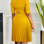 Casual Wrap Flowy Pleated Midi Dress