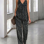 Fashion Deep V-neck Laopard Print Matching Set
