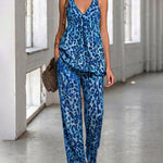 Fashion Deep V-neck Laopard Print Matching Set