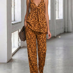 Fashion Deep V-neck Laopard Print Matching Set